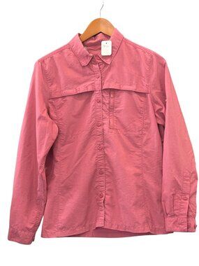 LL Bean Women's Pink Button-Front Shirt With Mesh Lining Lightweight Long Sleeve